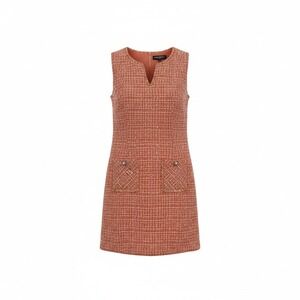 Karl Lagerfeld Paris Tweed V Neck Sleeveless Sheath Dress Women Size 14